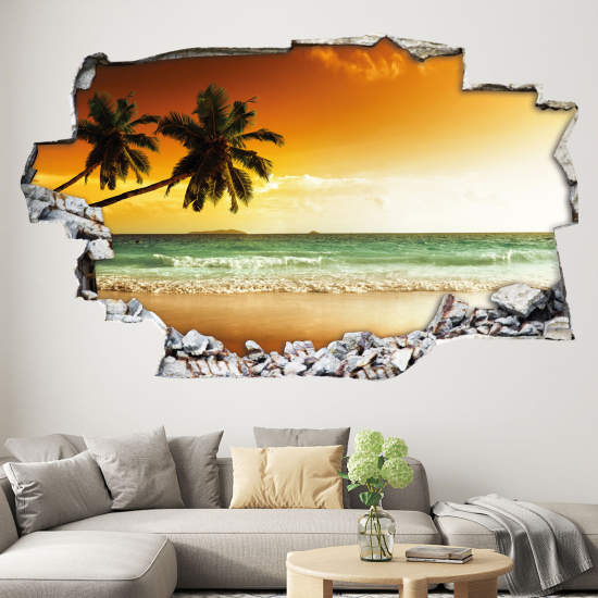 Adesivo murale effetto 3D - Spiaggia Palmiers