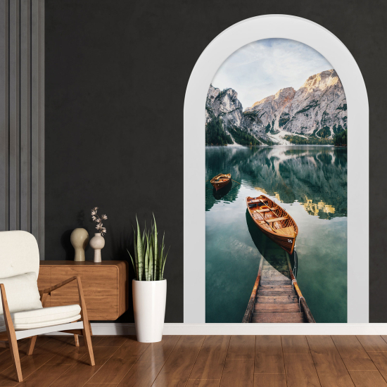 Adesivo Murale - Illusione ottica - Arco - Lago Montagne
