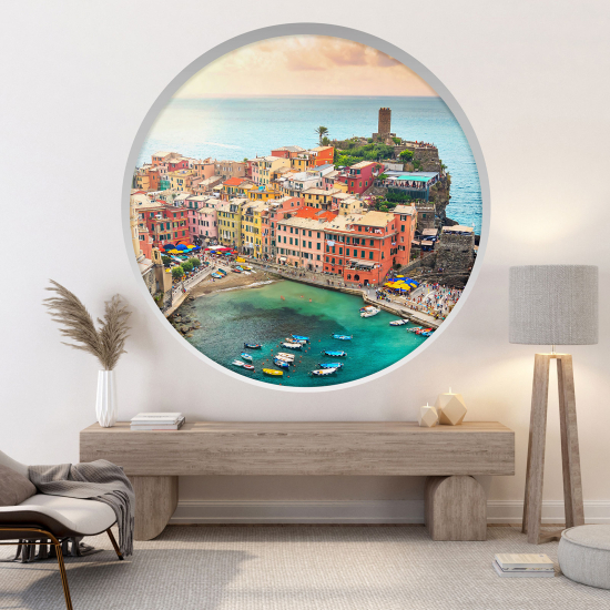 Adesivo Murale - Illusione ottica - Arco rotondo - Città di Vernazza