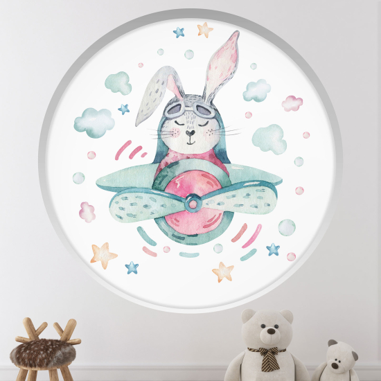 Adesivo Murale - Illusione ottica - Arco rotondo per Bambini - Coniglio aviatore