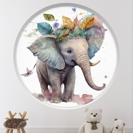 Adesivo Murale - Illusione ottica - Arco rotondo per Bambini - Elefante