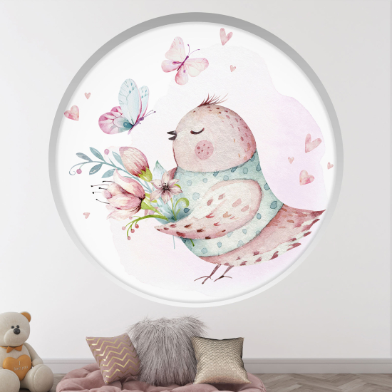 Adesivo Murale - Illusione ottica - Arco rotondo per Bambini - Uccello