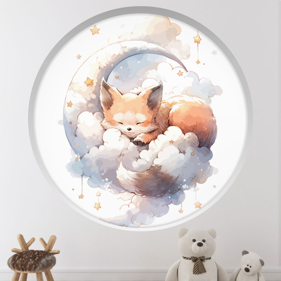 Adesivo Murale - Illusione ottica - Arco rotondo per Bambini - Volpe sulla luna