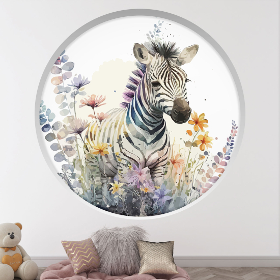 Adesivo Murale - Illusione ottica - Arco rotondo per Bambini - Zebra fiori