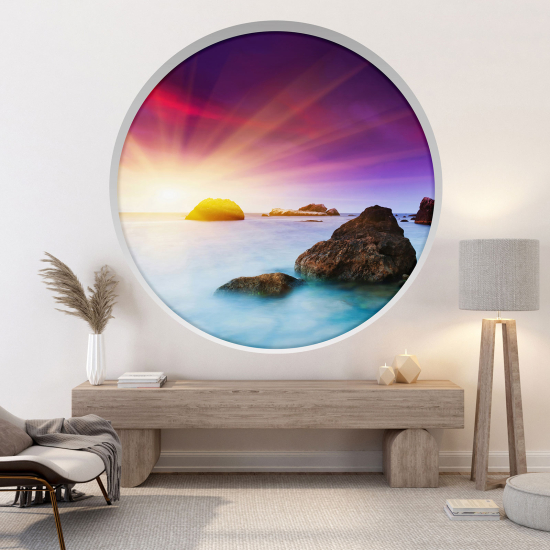 Adesivo Murale - Illusione ottica - Arco rotondo - Vista mare tramonto