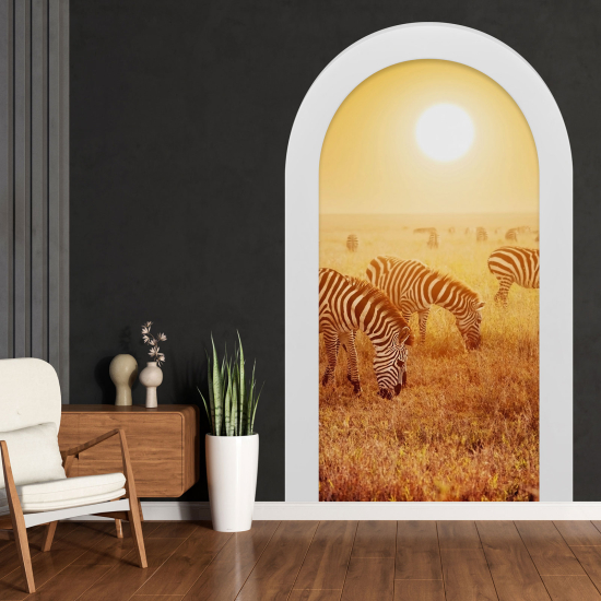 Adesivo Murale - Illusione ottica - Arco - Zebre Savana