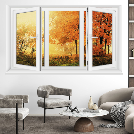Adesivo Murale - Illusione ottica - Finestra - Foresta autunnale