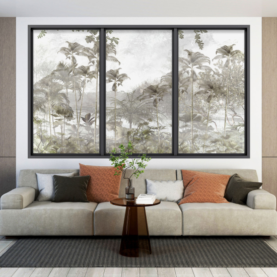Adesivo Murale - Illusione ottica - Finestra - Foresta Tropicale