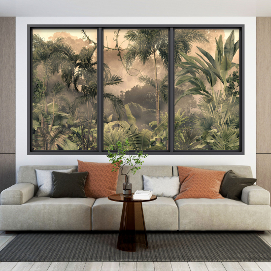Adesivo Murale - Illusione ottica - Finestra - Foresta Tropicale