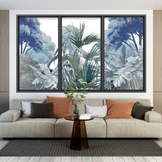 Adesivo Murale - Illusione ottica - Finestra - Foresta Tropicale