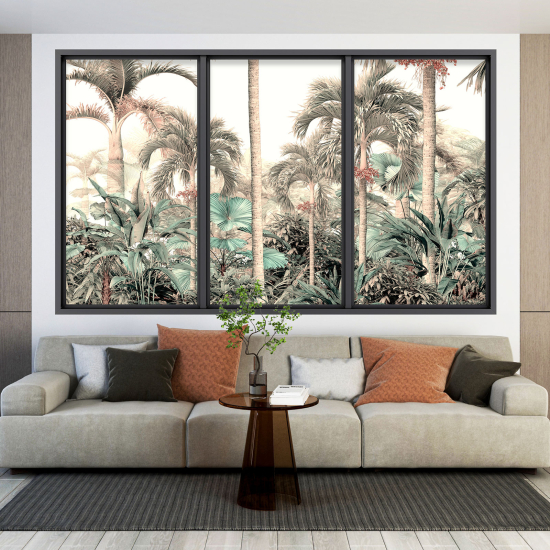 Adesivo Murale - Illusione ottica - Finestra - Foresta Tropicale