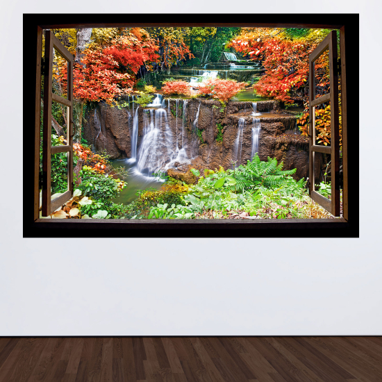 Adesivo Murale - Illusione ottica - Finestra in legno - Cascate