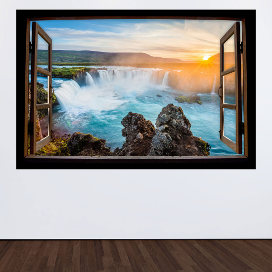 Adesivo Murale - Illusione ottica - Finestra in legno - Cascate