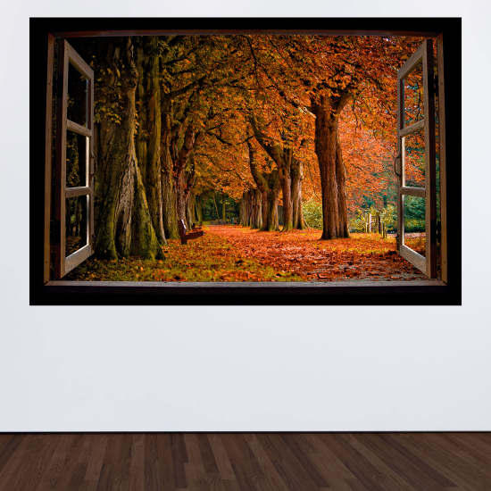 Adesivo Murale - Illusione ottica - Finestra in legno - Foresta