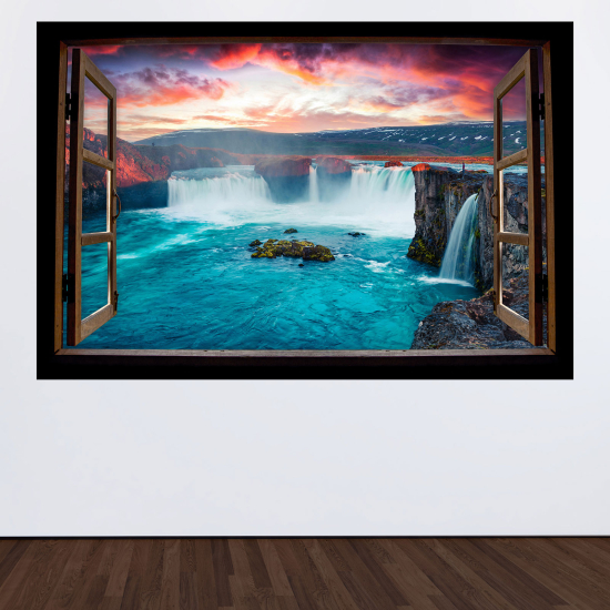 Adesivo Murale - Illusione ottica - Finestra in legno - Scogliere