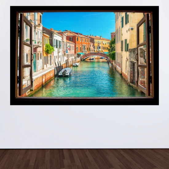 Adesivo Murale - Illusione ottica - Finestra in legno - Venezia