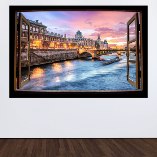 Adesivo Murale - Illusione ottica - Finestra in legno - Venezia