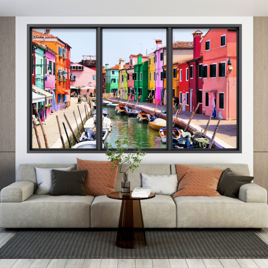 Adesivo Murale - Illusione ottica - Finestra - Isola di Burano