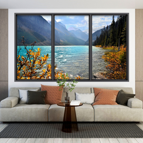 Adesivo Murale - Illusione ottica - Finestra - Lago Montagne