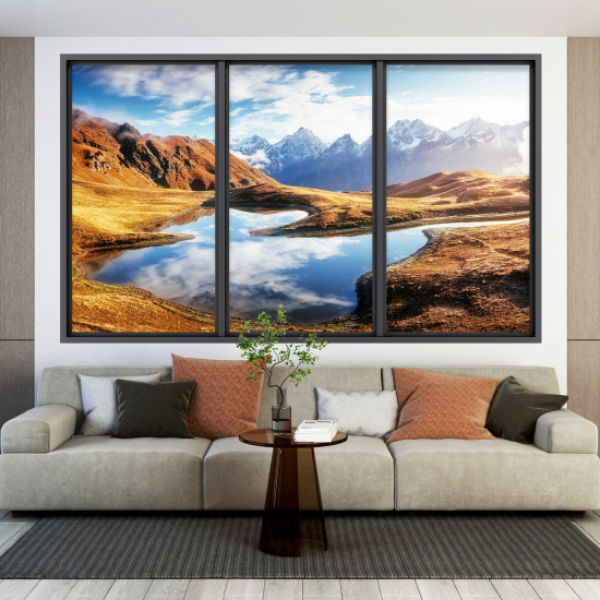 Adesivo Murale - Illusione ottica - Finestra - Lago Montagne