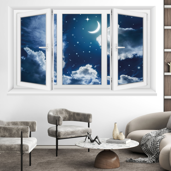 Adesivo Murale - Illusione ottica - Finestra - Notte
