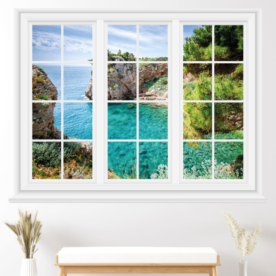 Adesivo Murale - Illusione ottica - Finestra - Vista mare
