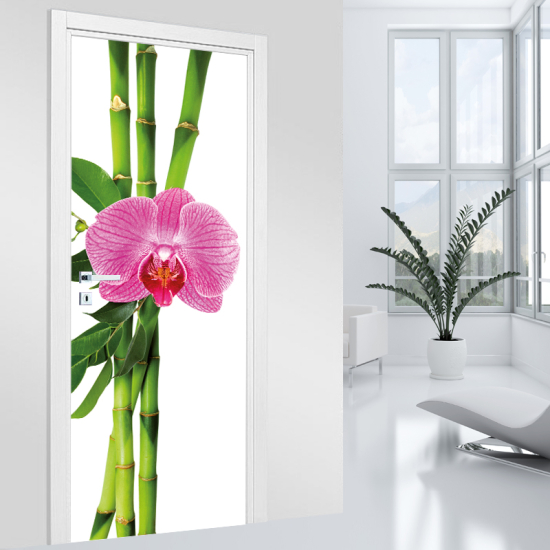 Adesivo per porta - Bambù Orchidea
