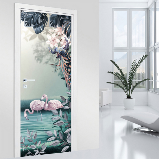 Adesivo per porta - Fenicotteri rosa