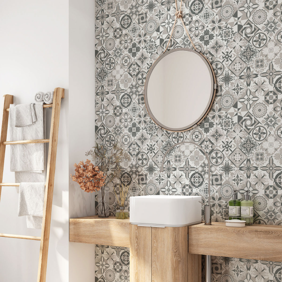 Alzatina adesiva per bagno - Motivo piastrelle di cemento