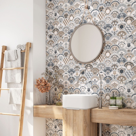 Alzatina adesiva per bagno - Motivo piastrelle di cemento