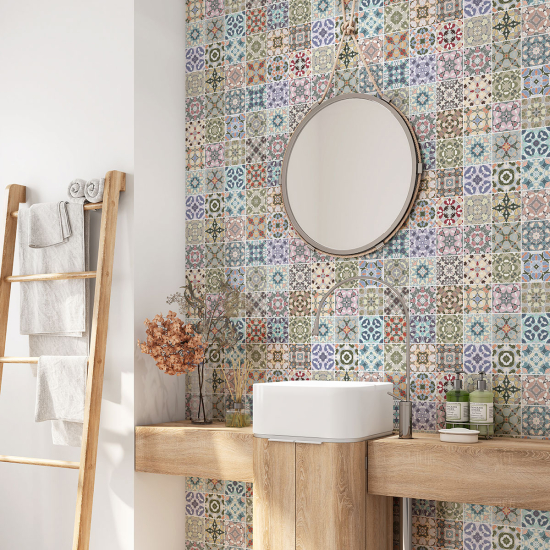 Alzatina adesiva per bagno - Motivo piastrelle di cemento