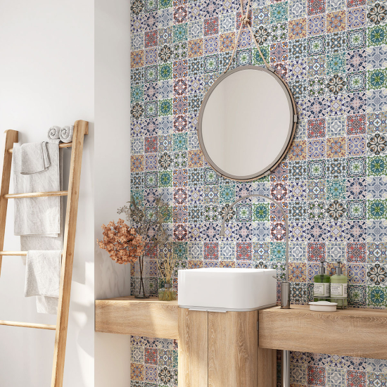 Alzatina adesiva per bagno - Motivo piastrelle di cemento