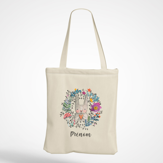 Borsa tote bag personalizzato - Coniglio fiorito