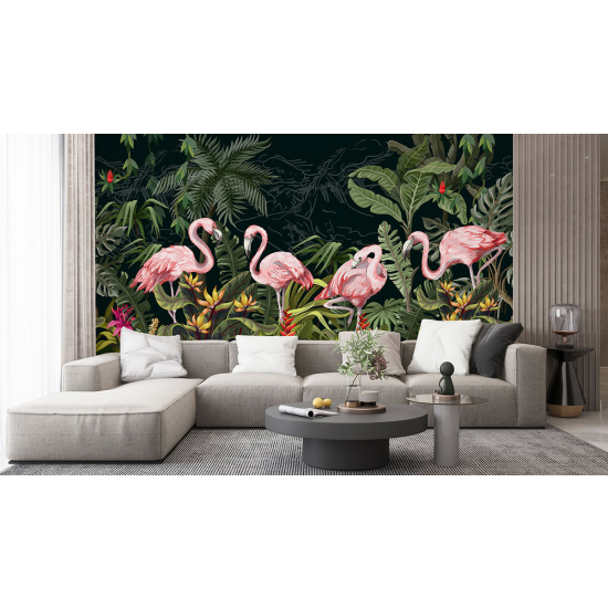 Carta da parati panoramica - Fenicotteri rosa Fiori