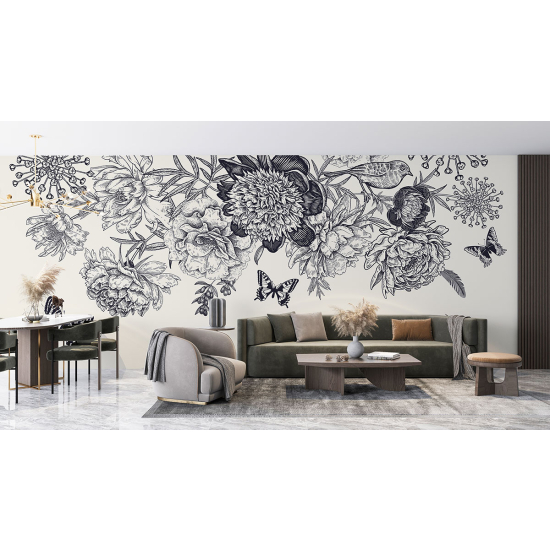 Carta da parati panoramica - Fiori Farfalle