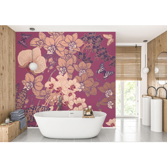 Carta da parati panoramica - Fiori Farfalle