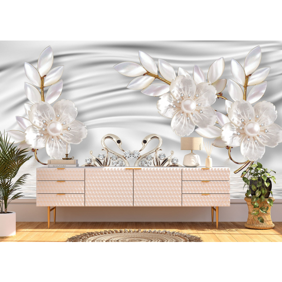 Carta da parati panoramica - Fiori perlati Effetto 3D
