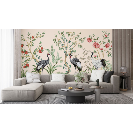 Carta da parati panoramica - Fiori Uccelli