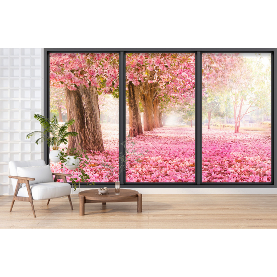 Carta da parati panoramica - Illusione ottica - Alberi fiori rosa