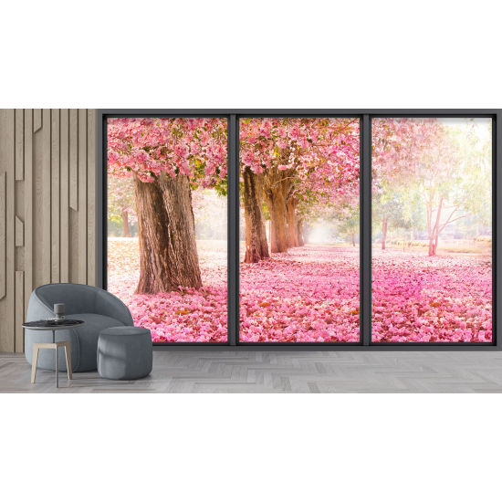 Carta da parati panoramica - Illusione ottica - Alberi fiori rosa