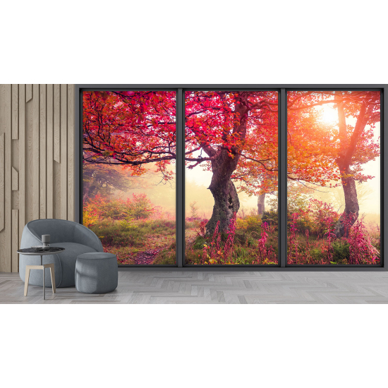 Carta da parati panoramica - Illusione ottica - Alberi foglie rosse