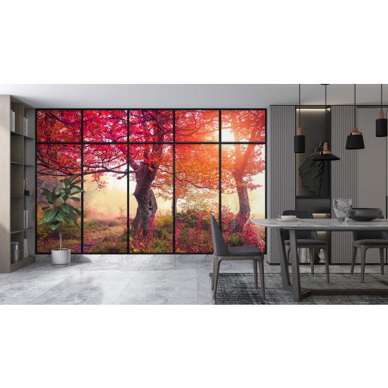 Carta da parati panoramica - Illusione ottica - Alberi foglie rosse