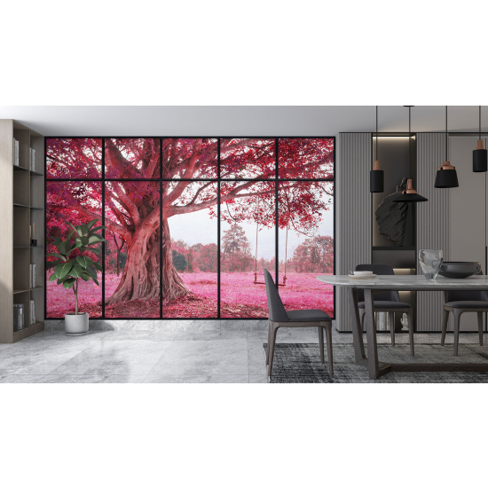 Carta da parati panoramica - Illusione ottica - Albero fiori rosa