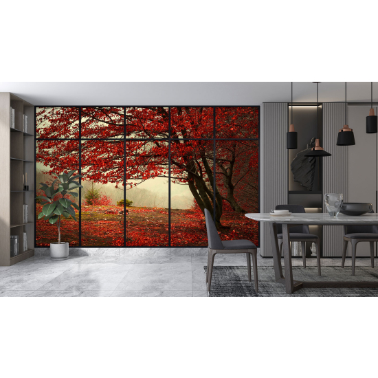 Carta da parati panoramica - Illusione ottica - Albero foglie rosse