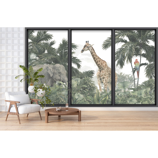 Carta da parati panoramica - Illusione ottica - Animali della giungla
