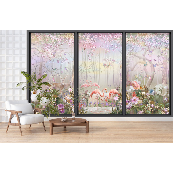 Carta da parati panoramica - Illusione ottica - Fenicotteri rosa