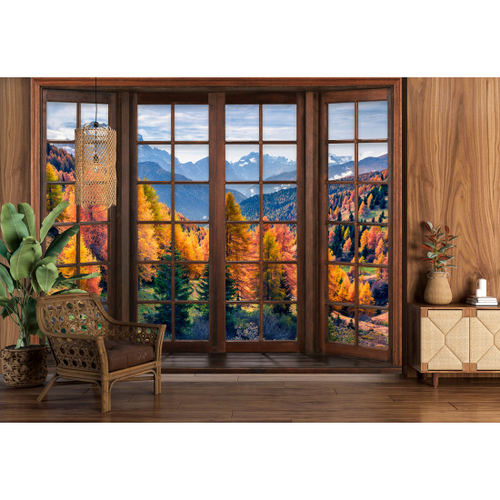 Carta da parati panoramica - Illusione ottica - Finestra in legno - Foresta