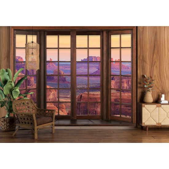 Carta da parati panoramica - Illusione ottica - Finestra in legno - Grand Canyon