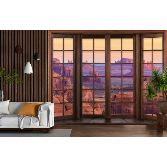 Carta da parati panoramica - Illusione ottica - Finestra in legno - Grand Canyon