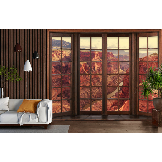 Carta da parati panoramica - Illusione ottica - Finestra in legno - Grand Canyon